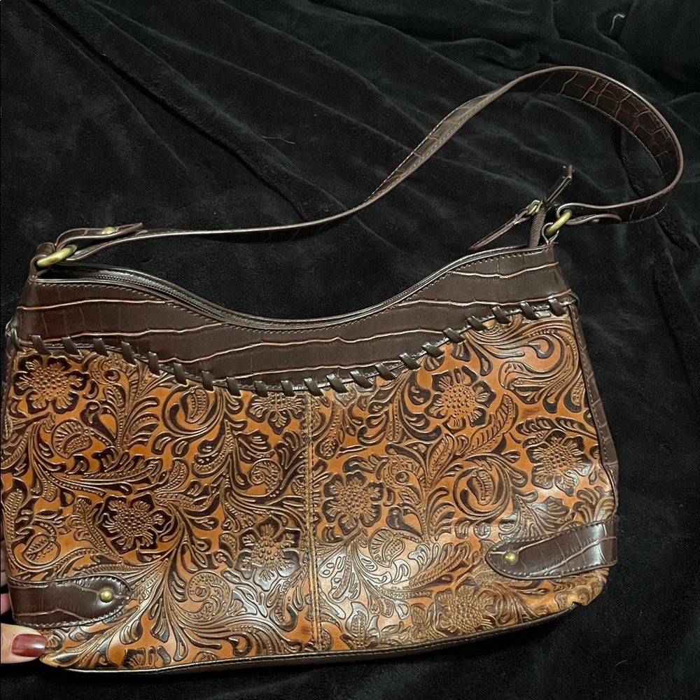 Coldwater Creek Brown Floral Embossed Shoulder Bag